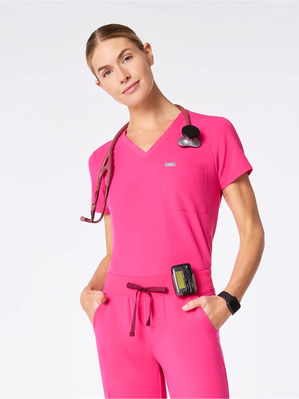 FIGS Catarina Scrub Top Shocking Pink Size XL Limited Edition Color PO 3960